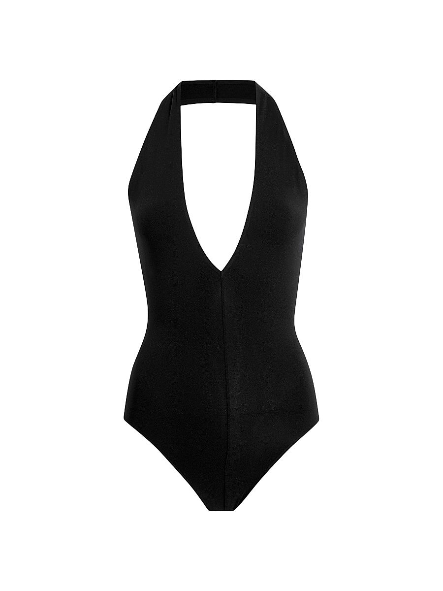 Women's Ballet Deep Plunge Halterneck Bodysuit - Black