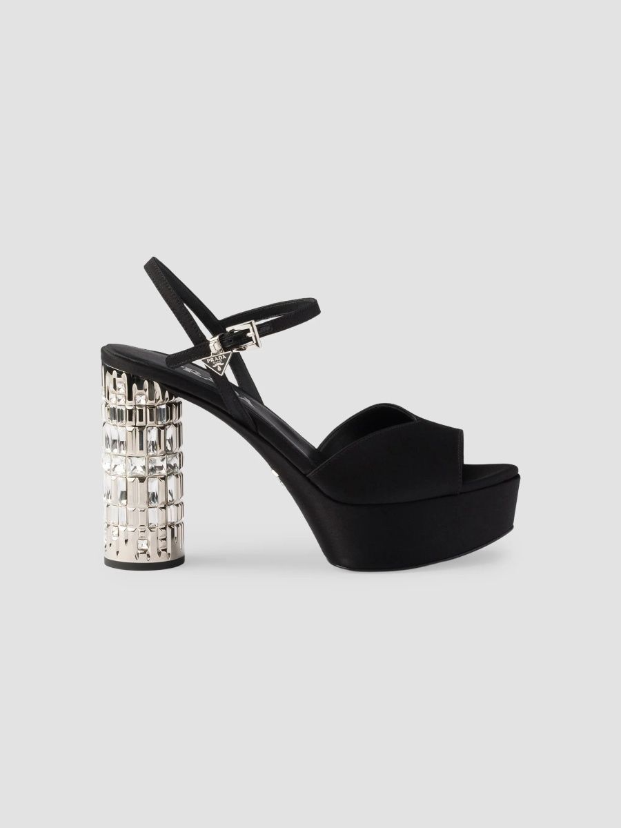 Prada Women's Satin Platform Sandals - Black - Size 10