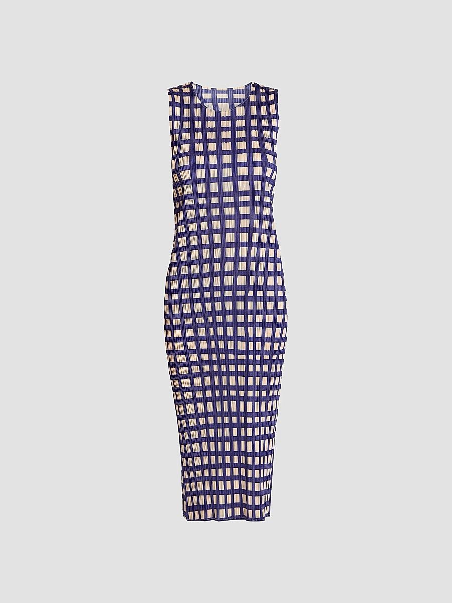 Women's Basket Printed Plissé Midi-Dress - Navy - Size XS