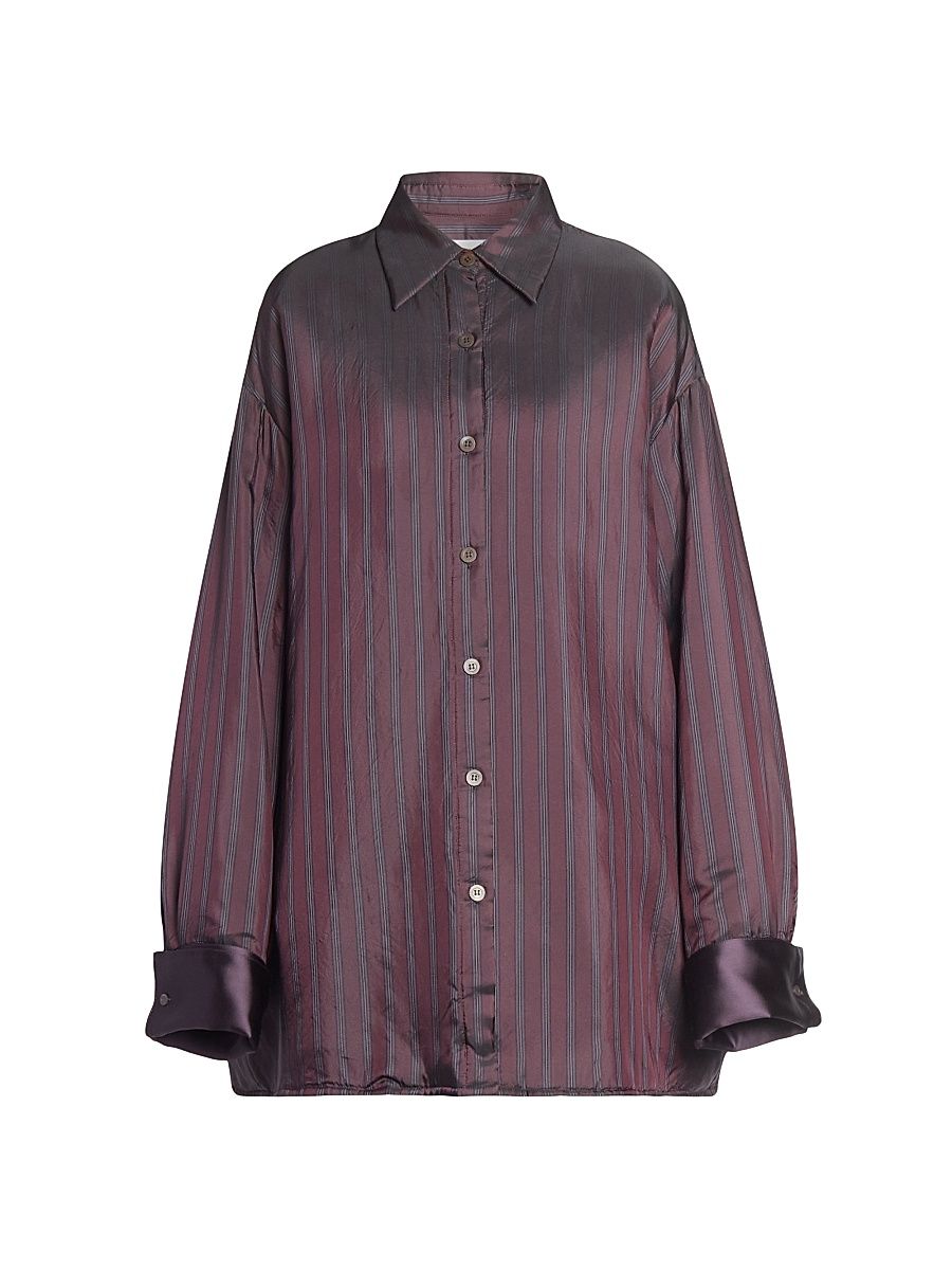 Women's Cartan Striped Satin Oversized Shirt - Burgundy - Size Large