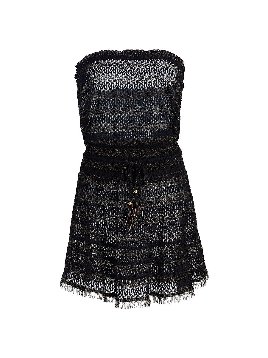 Women's Swirl Lauryn Metallic-Knit Cover-Up Minidress - Black Metallic Zigzag - Size XL