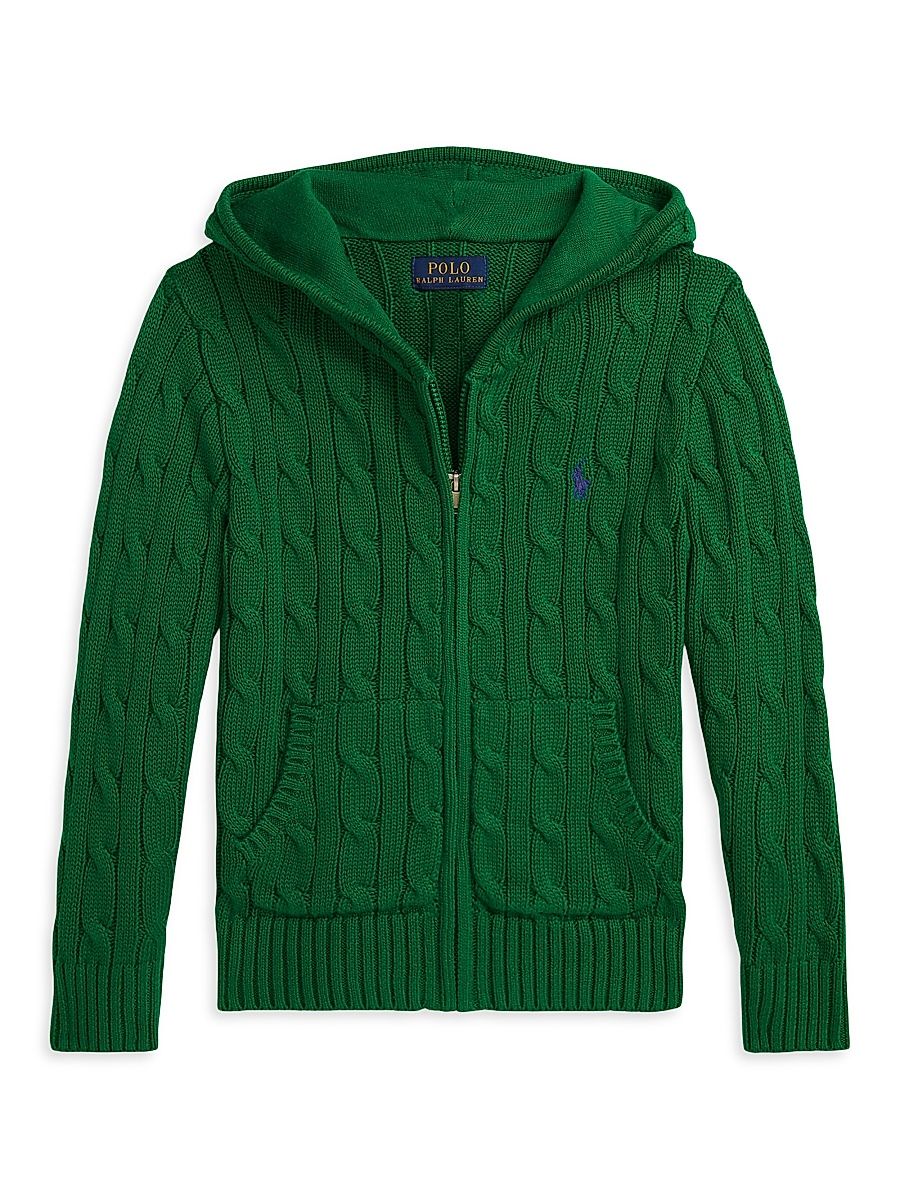 Little Boy's & Boy's Cable-Knit Zip-Front Sweater - Athletic Green - Size 18