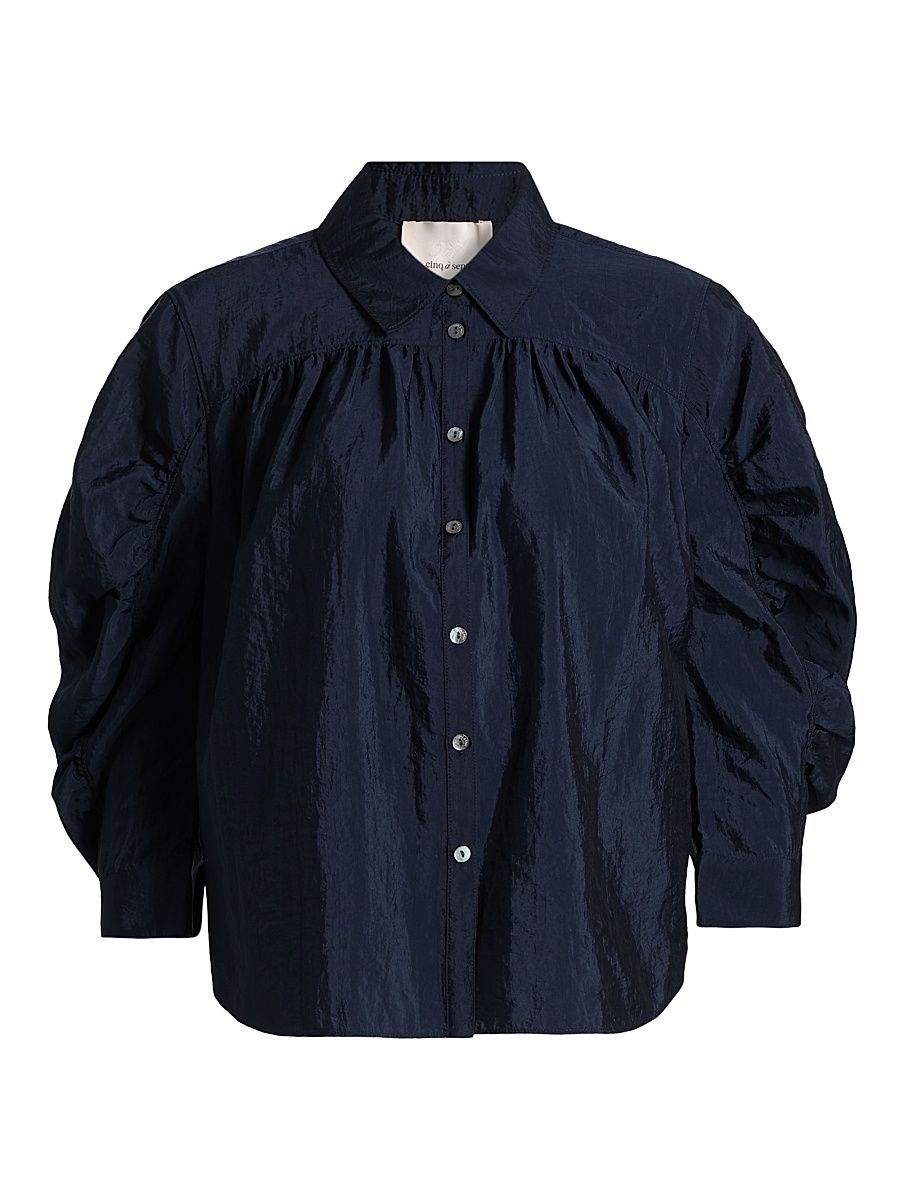 Women's Lazo Gathered Sleeve Button-Front Top - Navy - Size XL