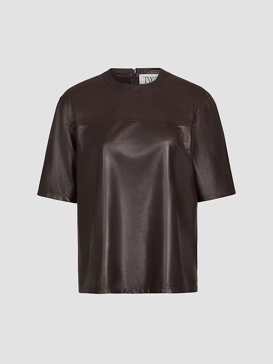 Women's Oversized Leather T-Shirt - Dark Chocolate - Size Large