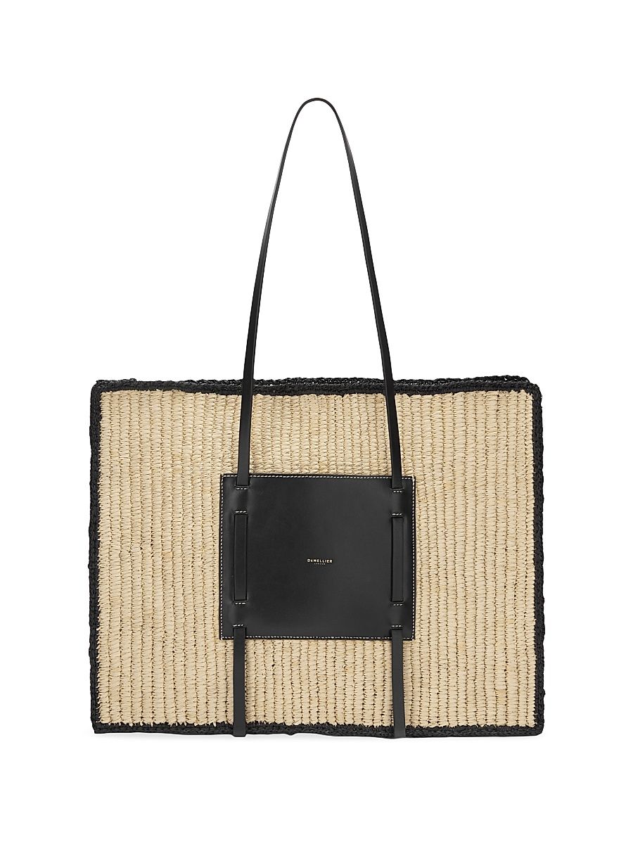 Women's Capri Raffia & Leather Tote Bag - Black Natural