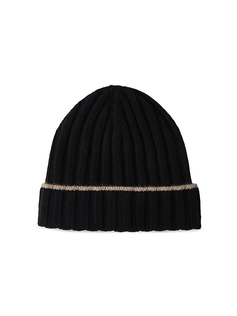 Men's Cashmere Rib Knit Beanie - Black - Size XXXL