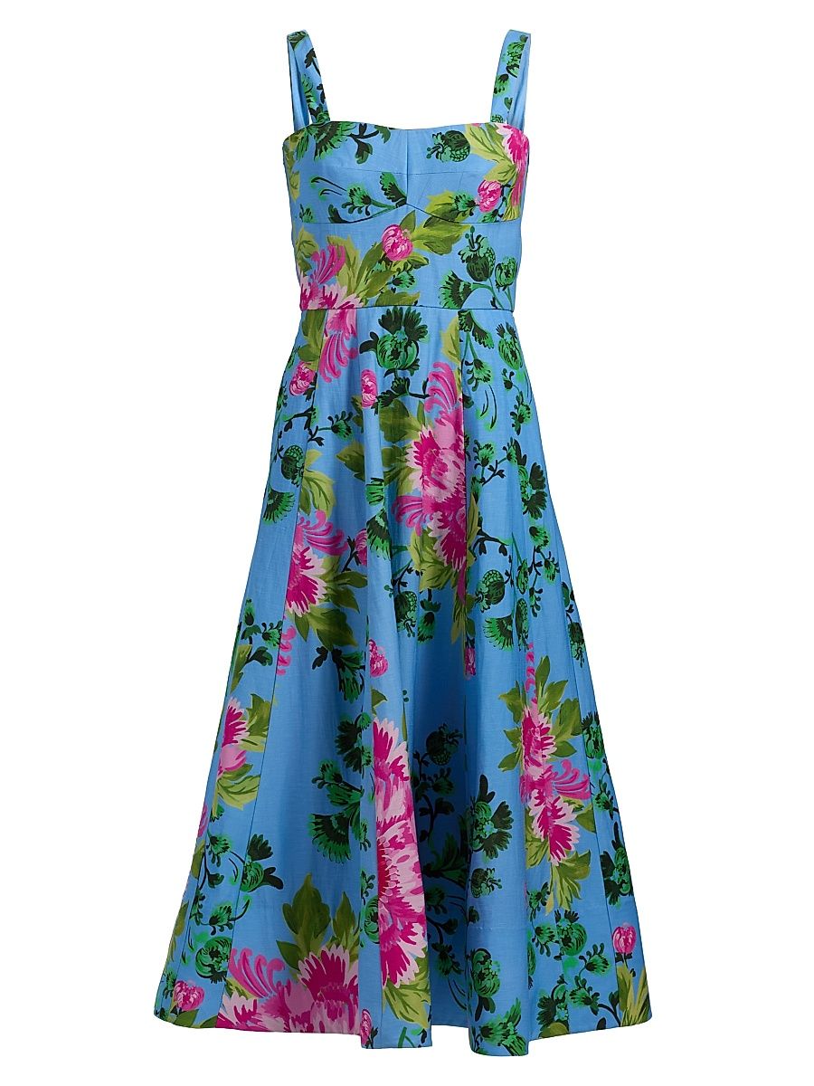 Women's Sabrina Floral A-Line Midi-Dress - Grandiflora Bouquet Placement - Size 0
