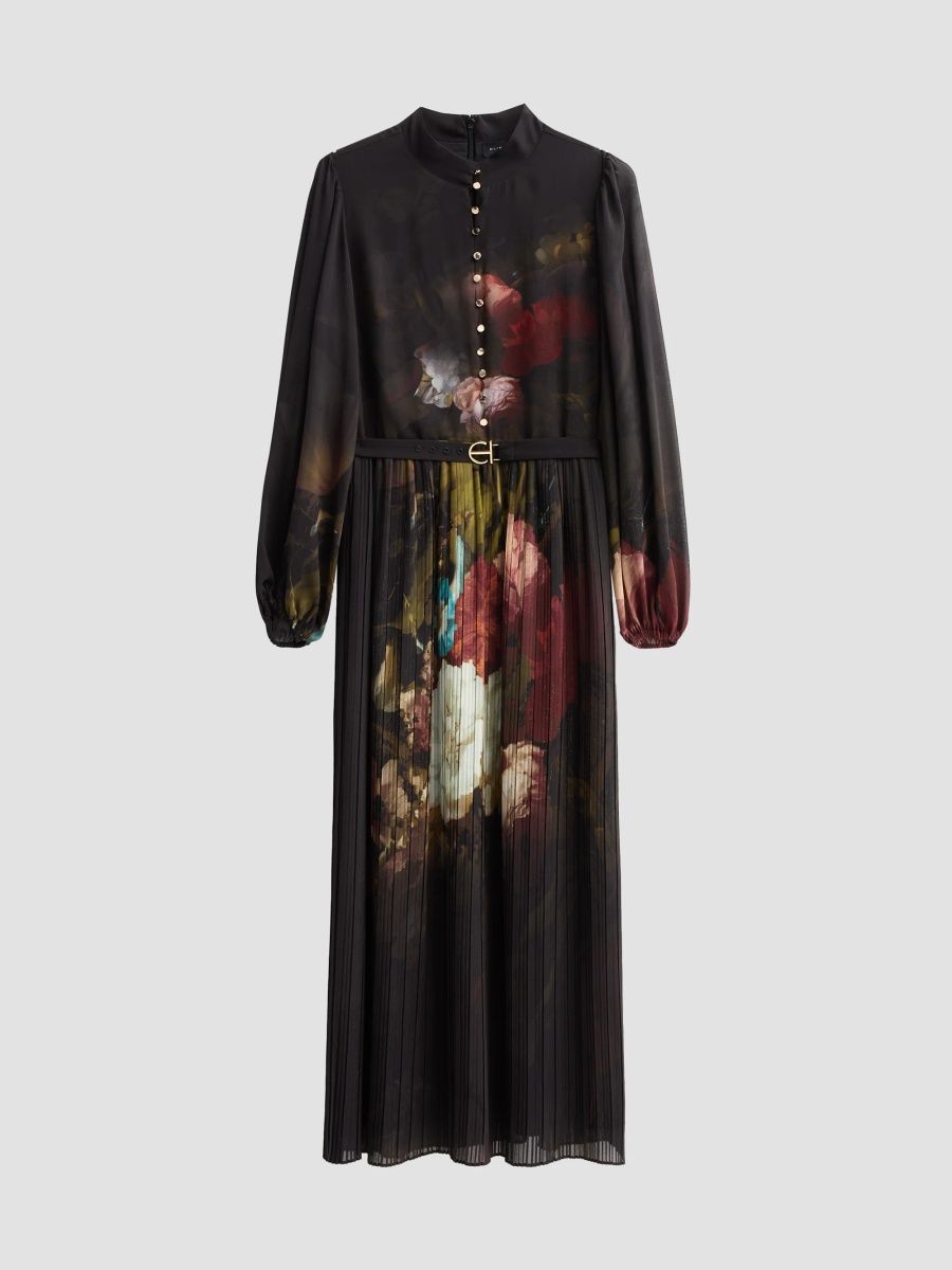 Elie Tahari Women's The Adira Printed Pleated Midi Dress - Verona Forrest Print - Size 16