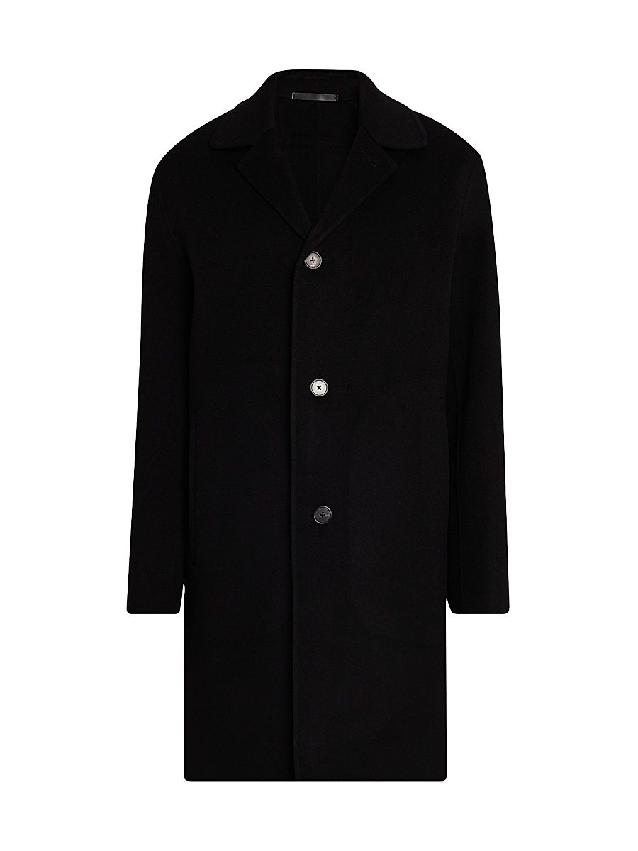 Men's Wool Modern Single-Breasted Coat - Black - Size Large