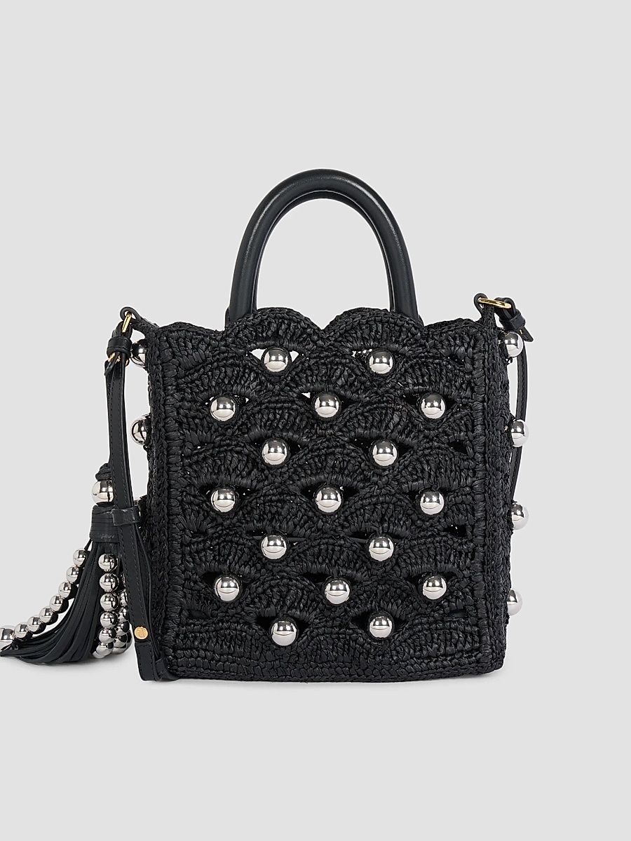 Rabanne Women's Embellished Raffia Top Handle Bag - Black Silver
