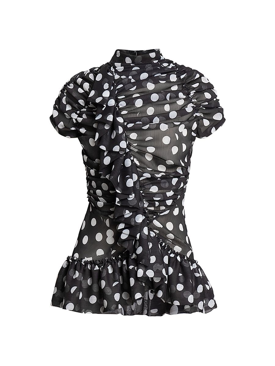 Women's Chuchu Polka Dot Ruffle Shirt - Black - Size 14