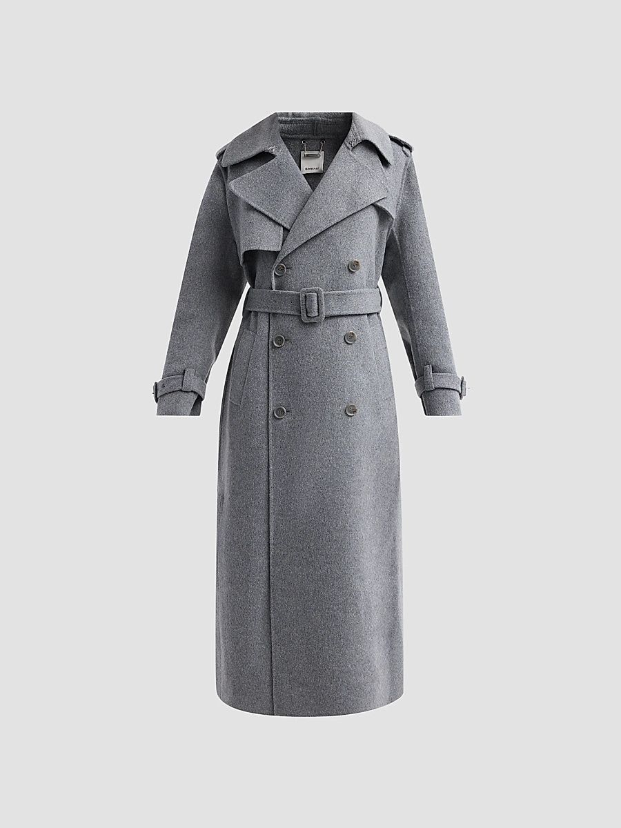 SIMKHAI Women's Rumi Belted Wool-Blend Double-Breasted Long Coat - Heather Grey - Size XL