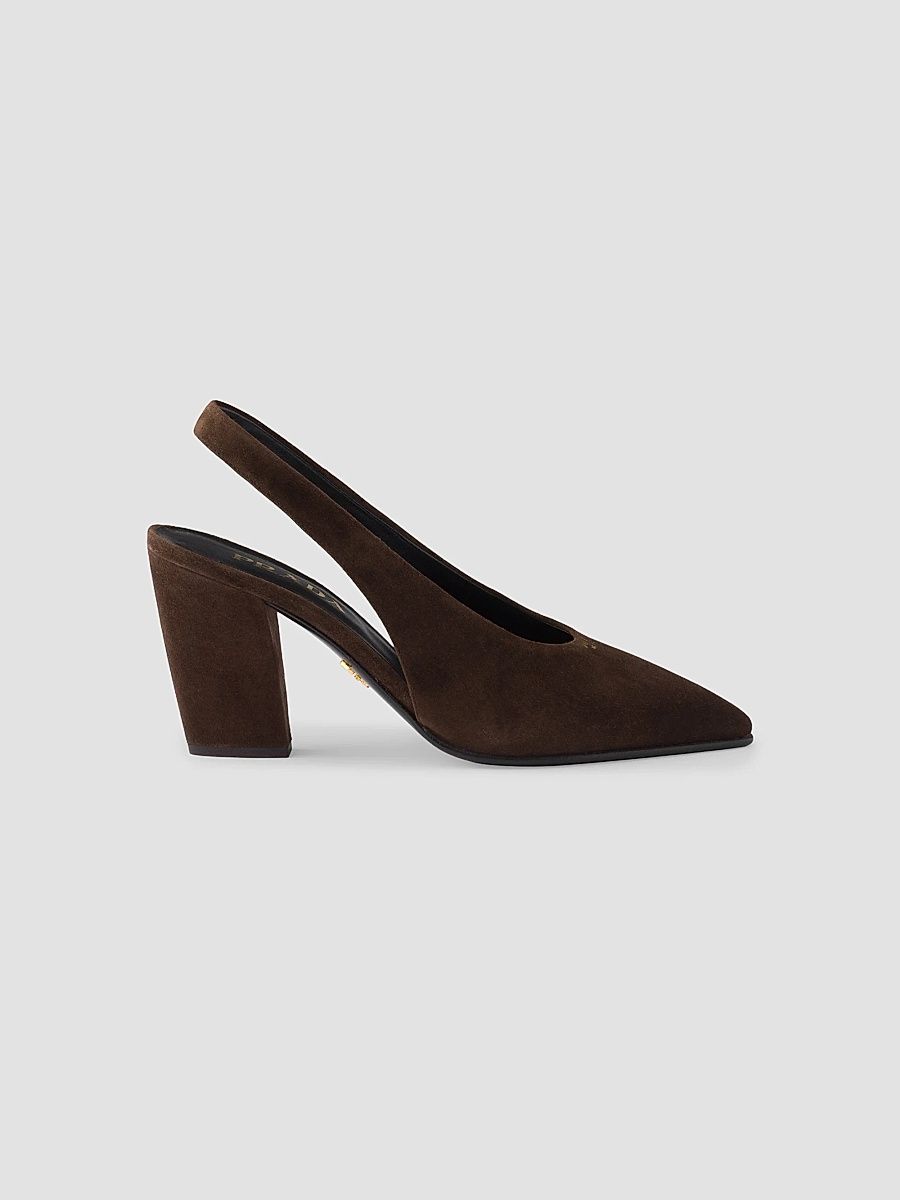 Women's Suede Leather Slingback Pumps - Brown - Size 12