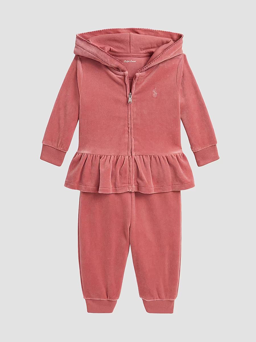 Baby Girl's Velour Peplum Sweatsuit - Canvas Pink - Size 12 Months