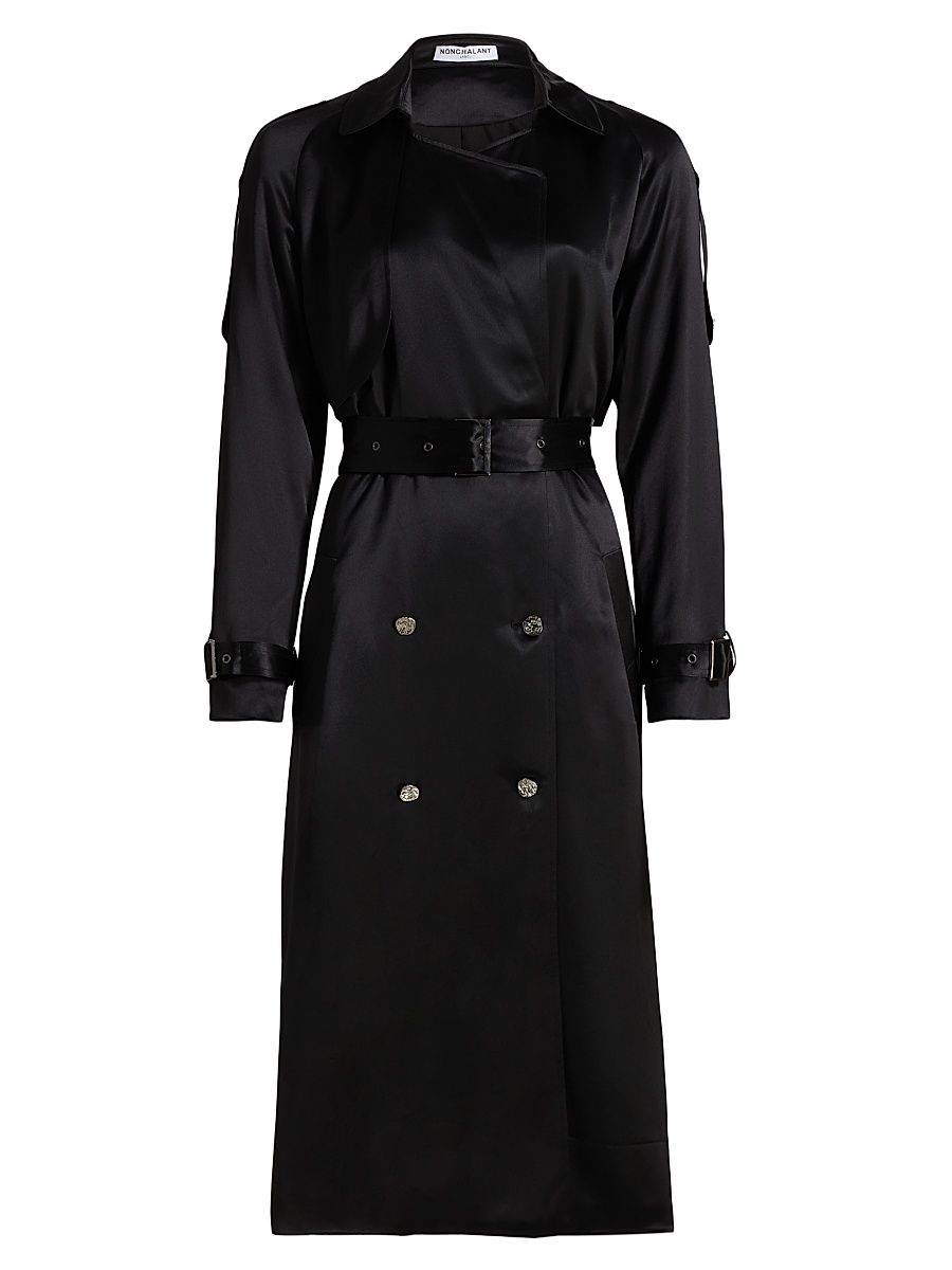 Women's Violet Double-Breasted Trench Coat - Black - Size Large