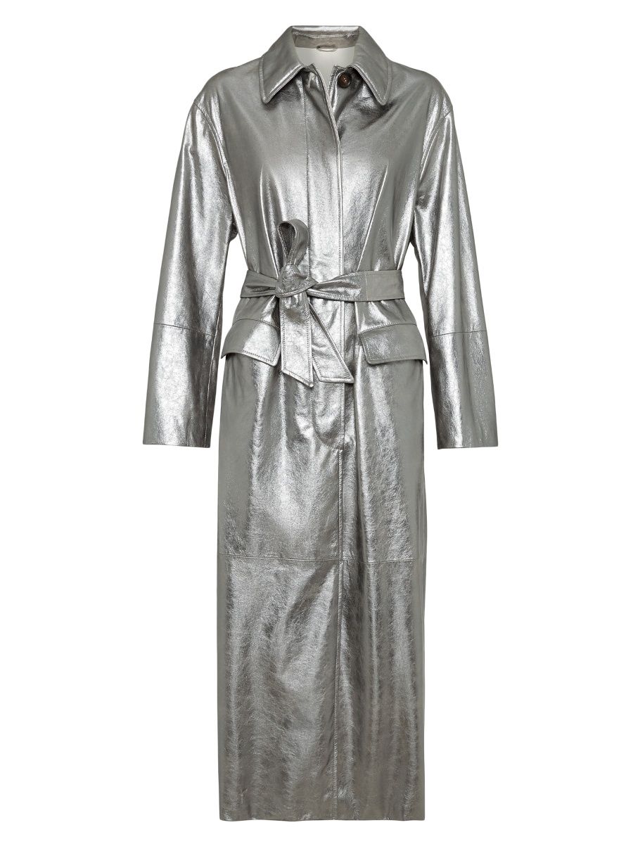 Brunello Cucinelli Women's Lamé Suede Trench With Monili - Silver - Size 0
