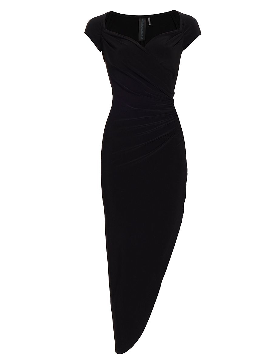 Women's Drape Asymmetric Jersey Gown - Black - Size Large