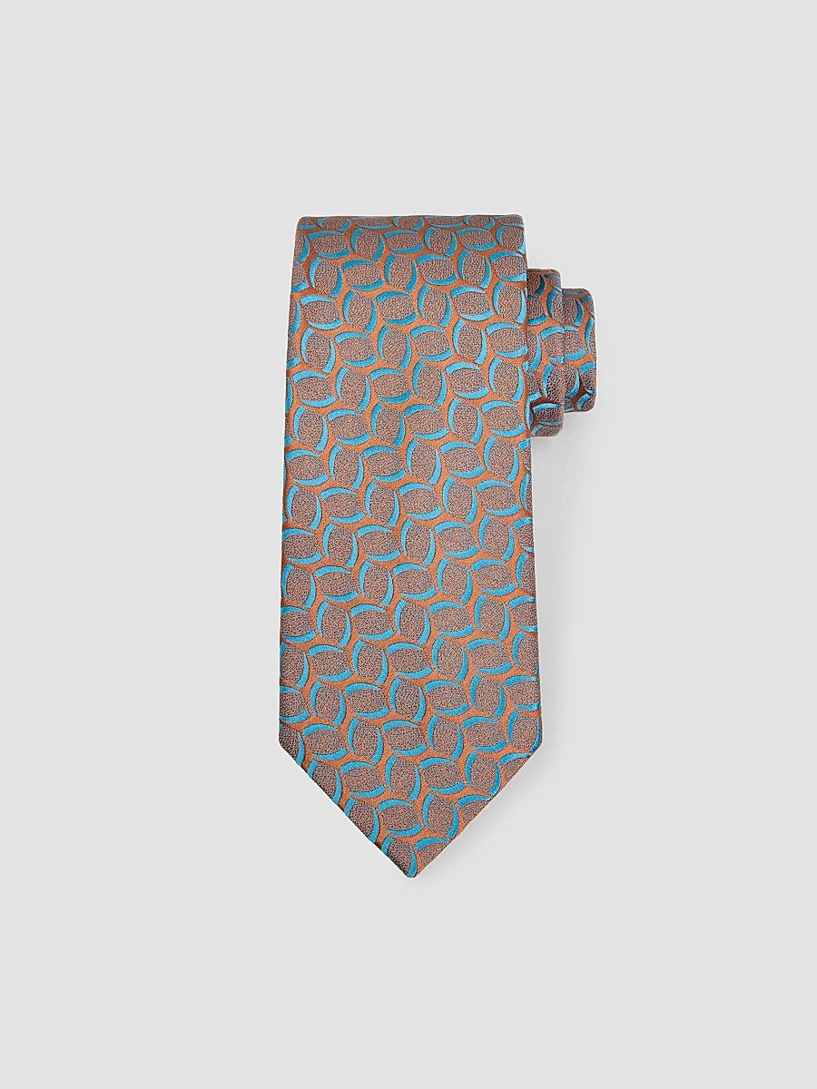 Men's Geometric Alternating Rounds Silk Tie - Blue Orange