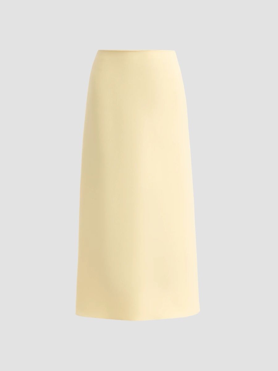 Adam Lippes Women's Wool-Silk Midi Pencil Skirt - Pale Yellow - Size 8