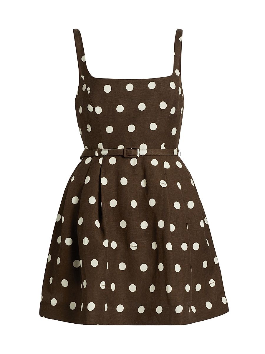 Women's Demetra Polka Dot Fit & Flare Minidress - Chocolate Ivory Polka Dot - Size 10