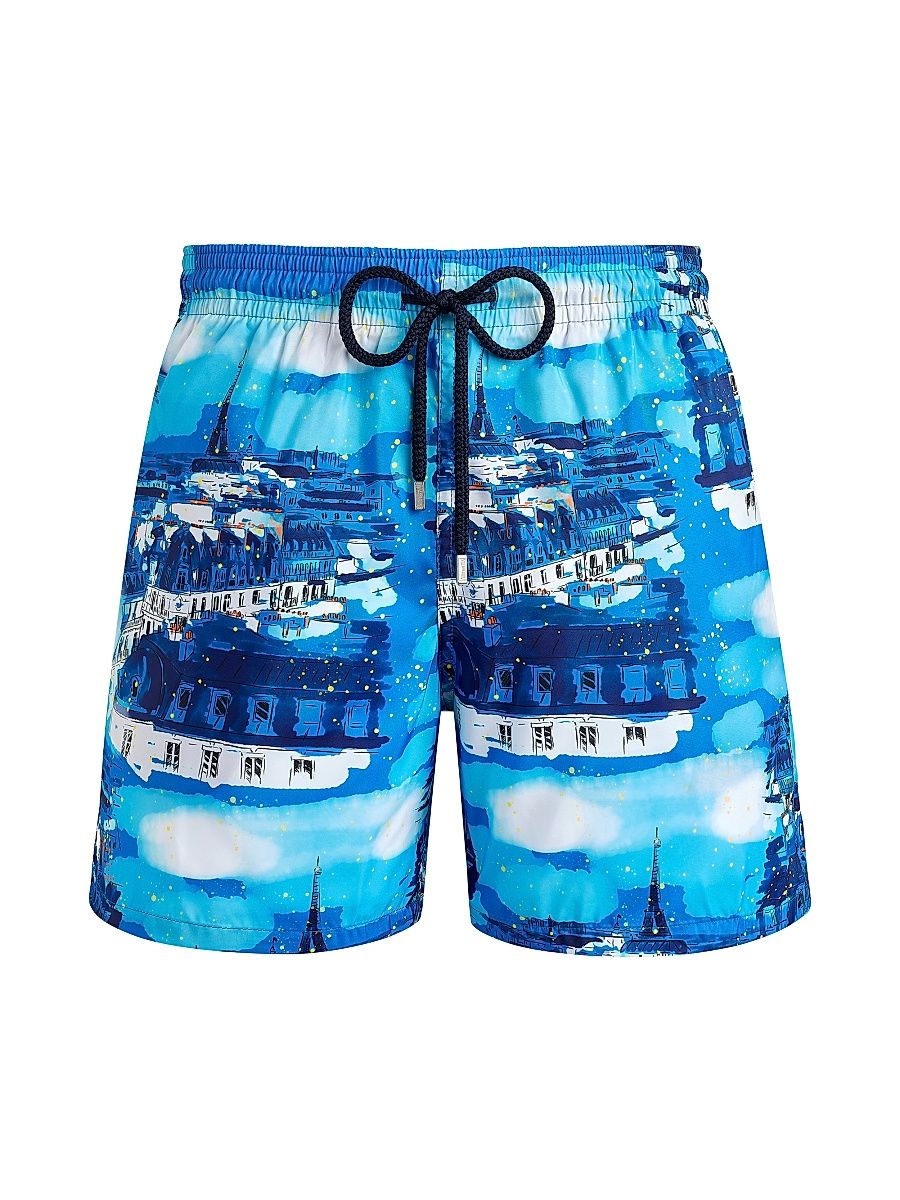 Men's Paris Printed Swim Trunks - Neon Blue - Size XXL