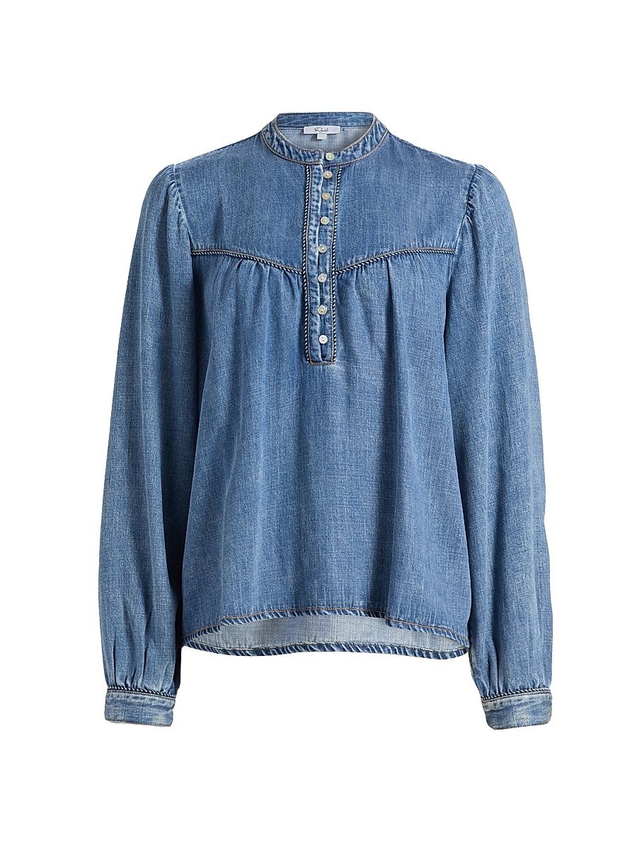 Women's Sunna Puff Sleeve Denim Top - Blue Stone - Size XL