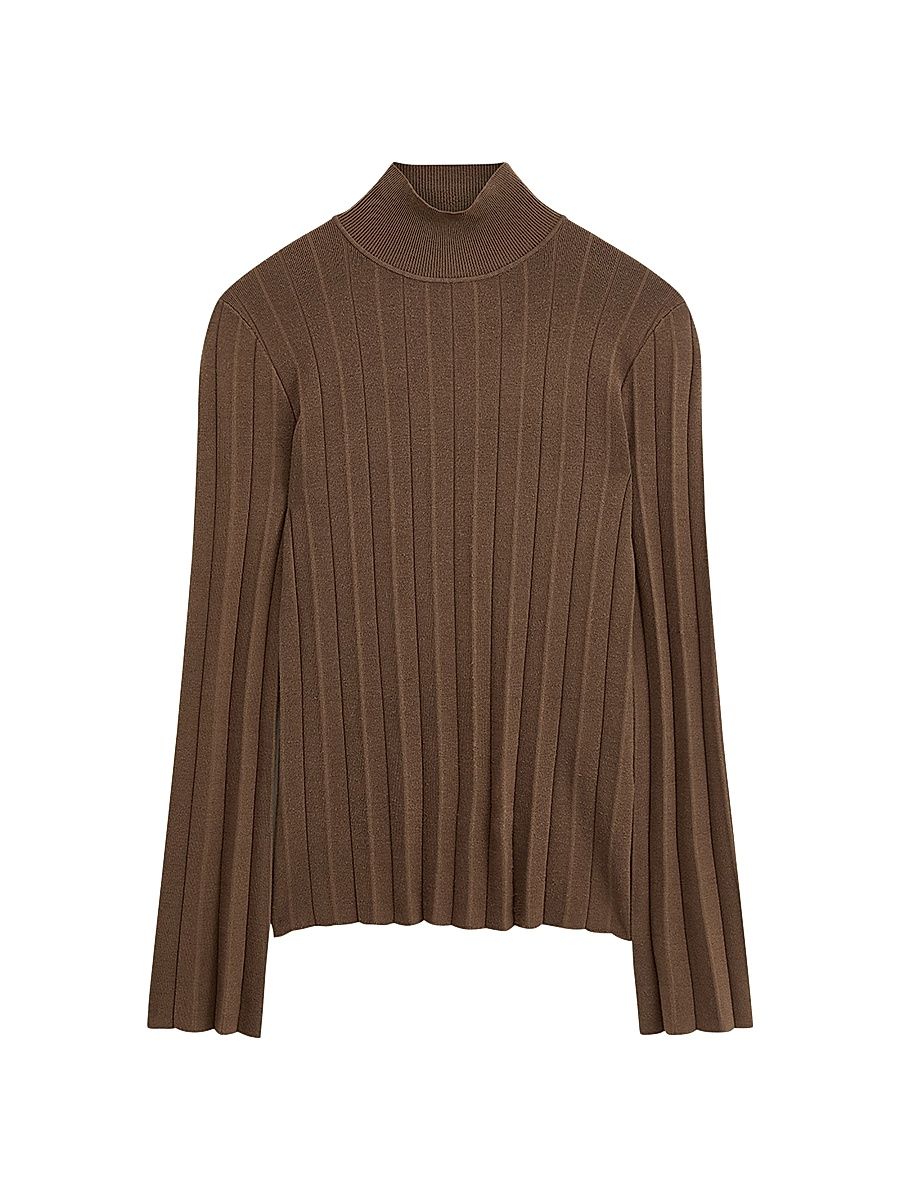 Women's Silk-Blend Plissé Sweater - Brown - Size XS