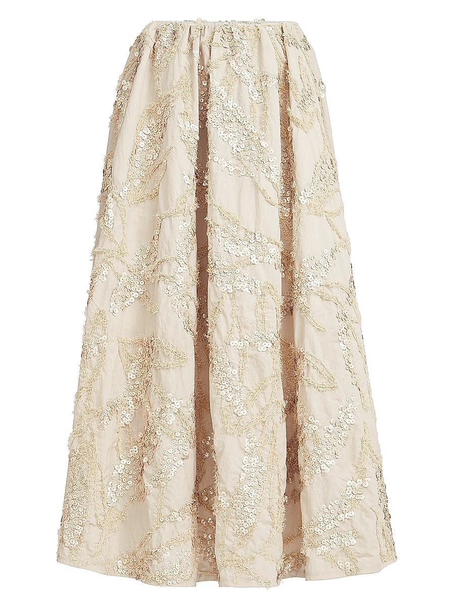 Women's Techno Cotton Poplin Skirt with Dazzling Seabed Embroidery - Sand - Size 6