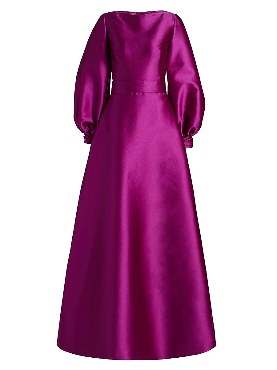 Women's Satin Balloon-Sleeve A-Line Gown - Magenta - Size 4