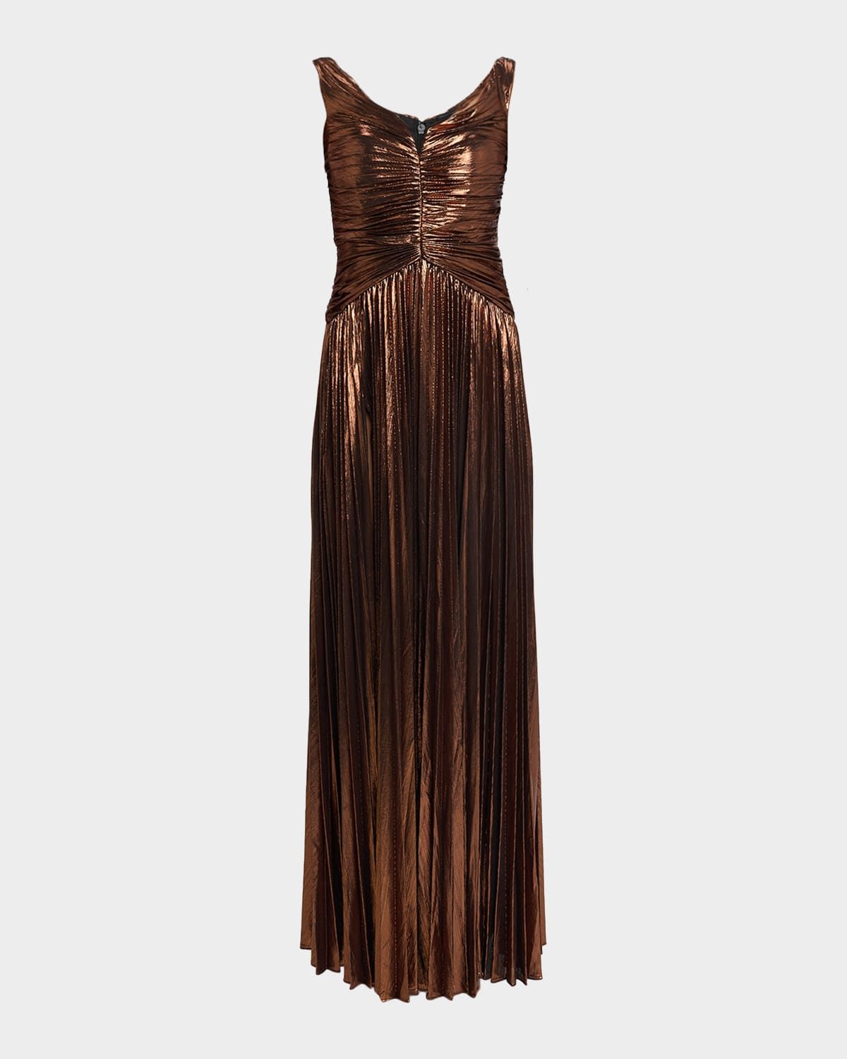 Ismene Metallic Pleated Sleeveless Gown