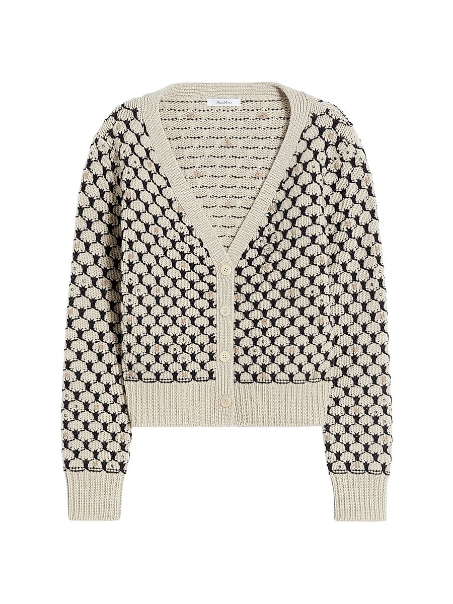 Women's Patterned Wool and Cashmere Cardigan - Beige - Size XL