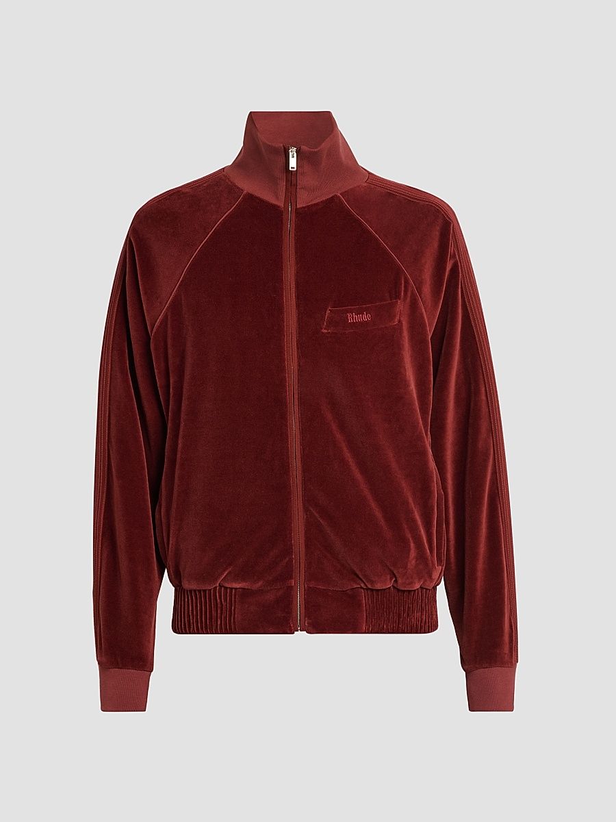 Rhude Men's Madera Velour Track Jacket - Bordeaux - Size XL