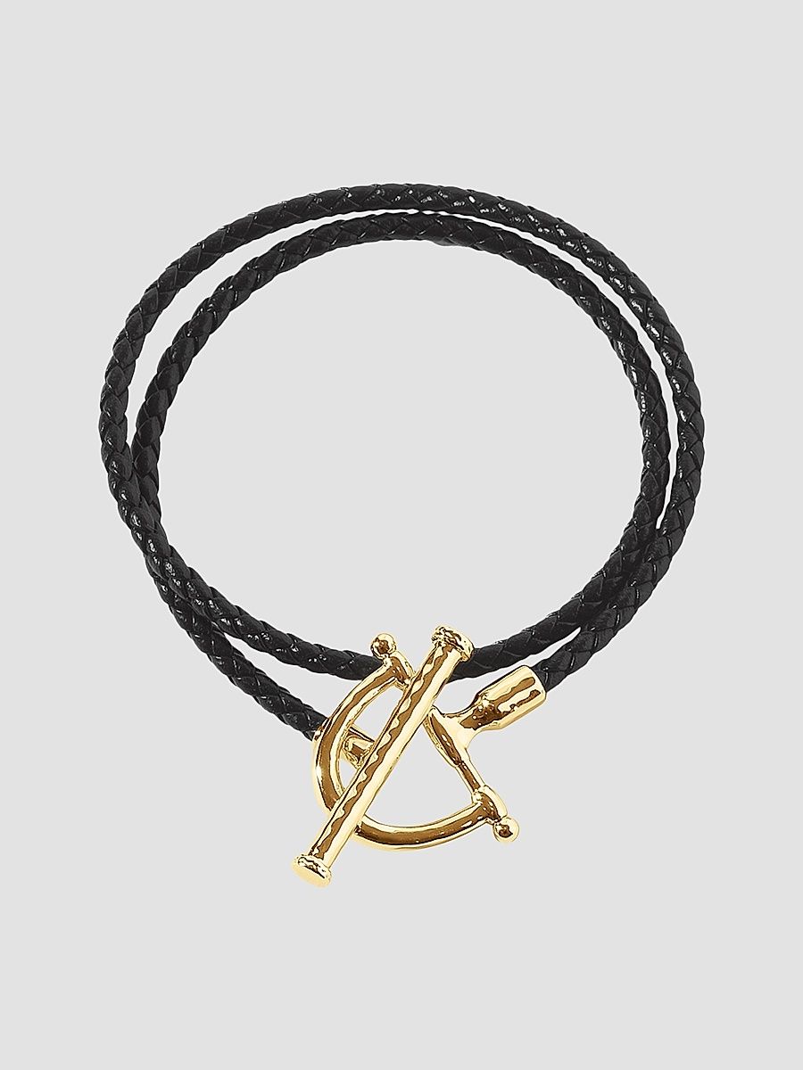 Women's Cheval Braided Leather & 18K-Gold-Plated Wrap Bracelet - Black