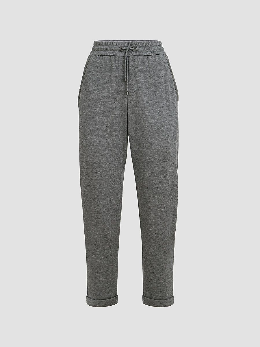 Women's Cotton and Silk Interlock Trousers - Dark Grey - Size Small