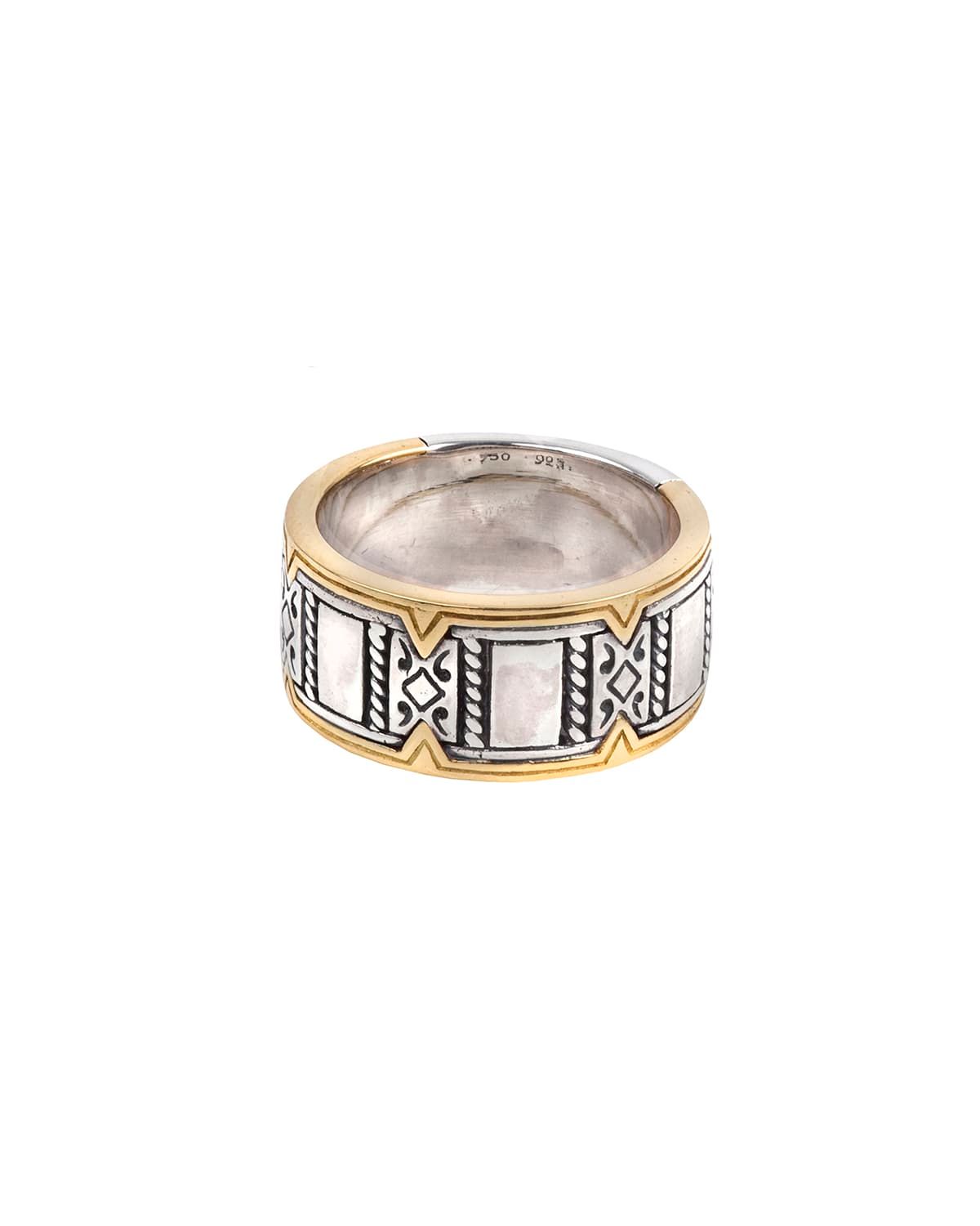 18K Gold/Silver Carved Ring, Size 10