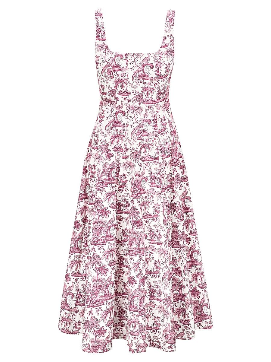 Women's Wells Tropical Toile Midi-Dress - Bordeaux Toile - Size 8