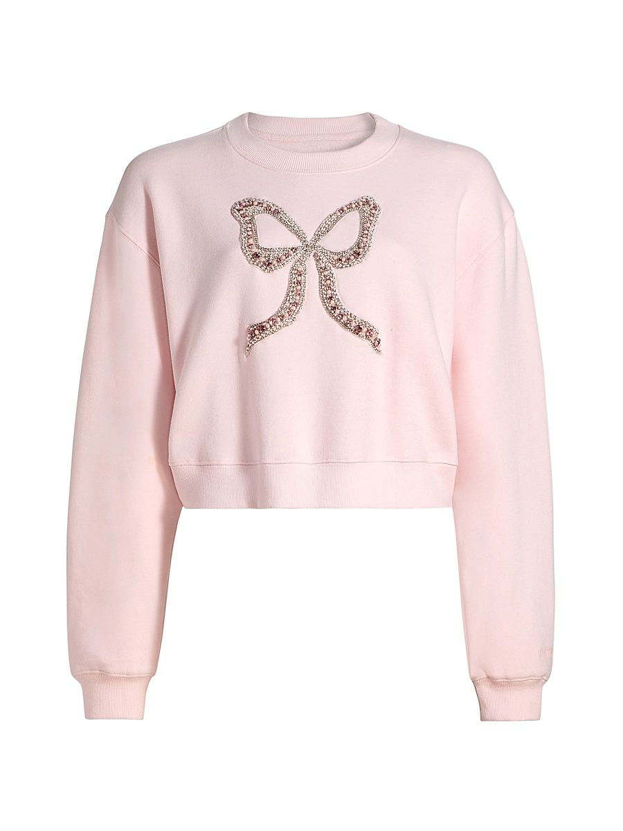 Women's Rylan Cotton-Blend Embellished Bow Sweater - Wistful Pink - Size Medium