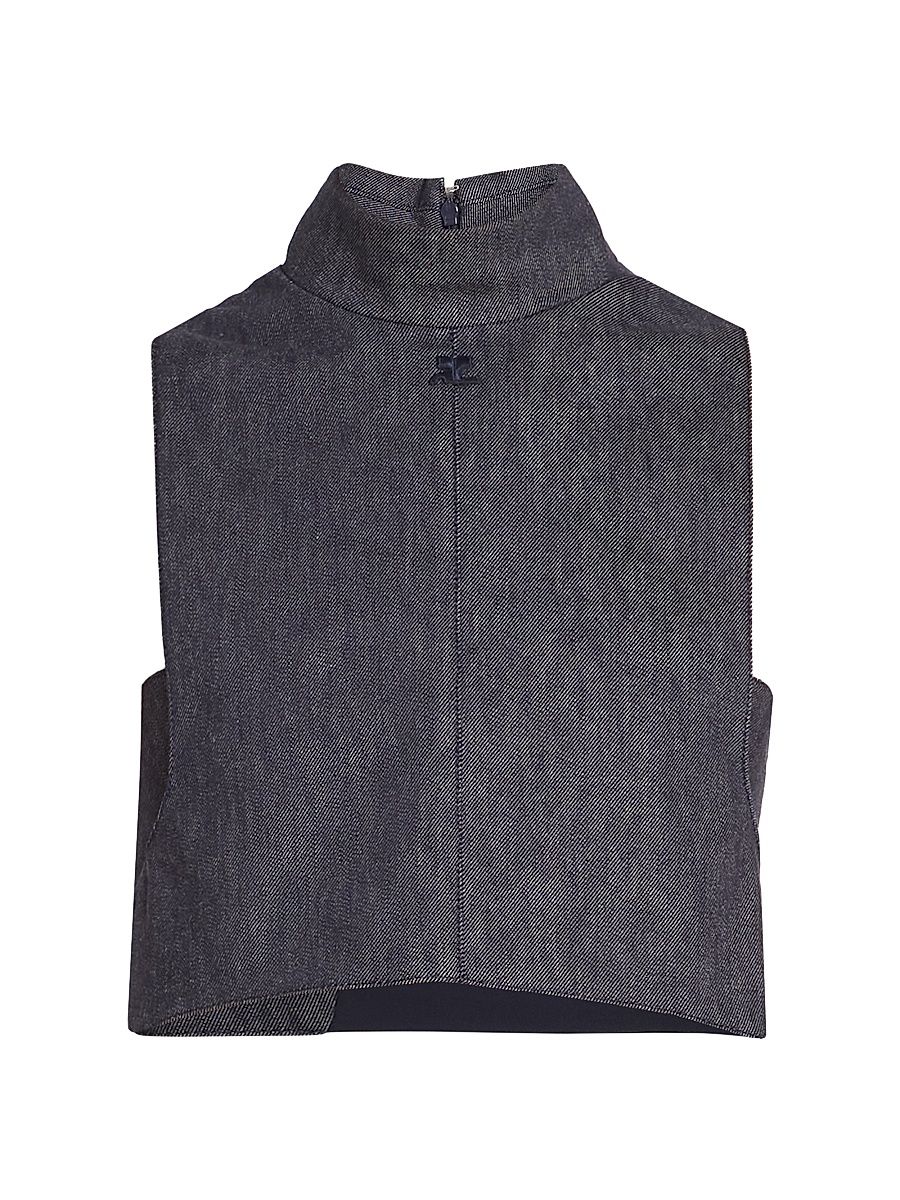 Women's Stretch Denim Mock Turtleneck Crop Top - Dark Heather Grey - Size 8