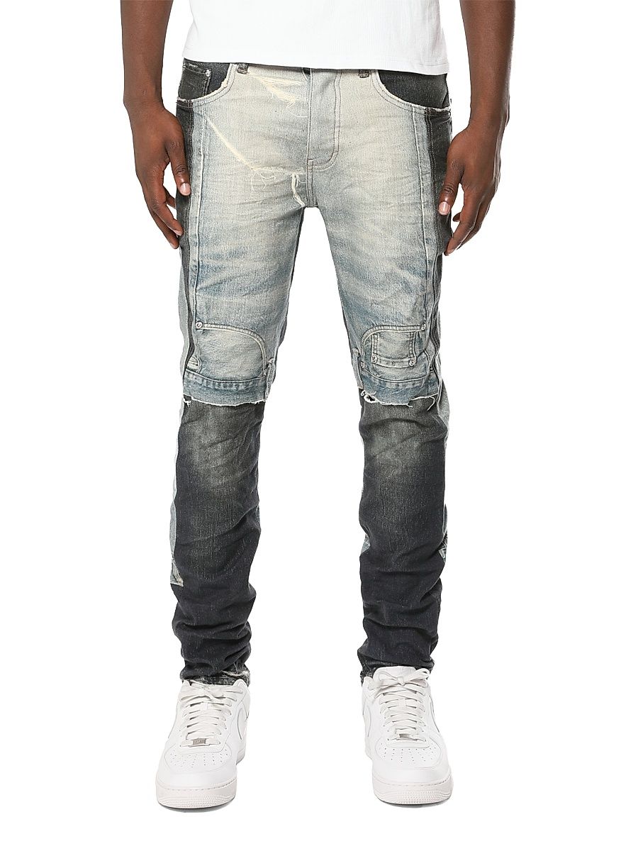 Men's Upside Down Patchwork Skinny Jeans - All Over Print - Size 38
