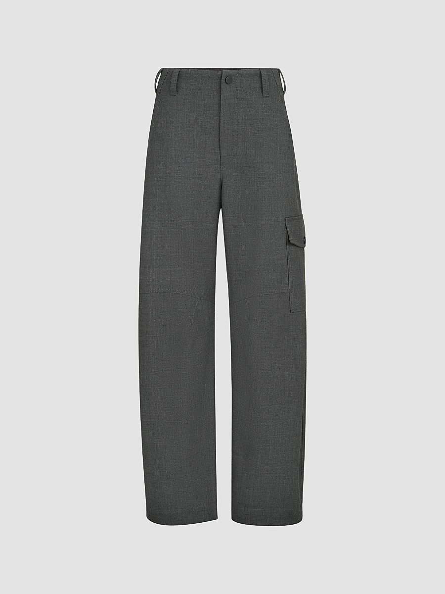 Women's Virgin Wool Twill Cargo Barrel Trousers with Monili - Dark Grey - Size 4