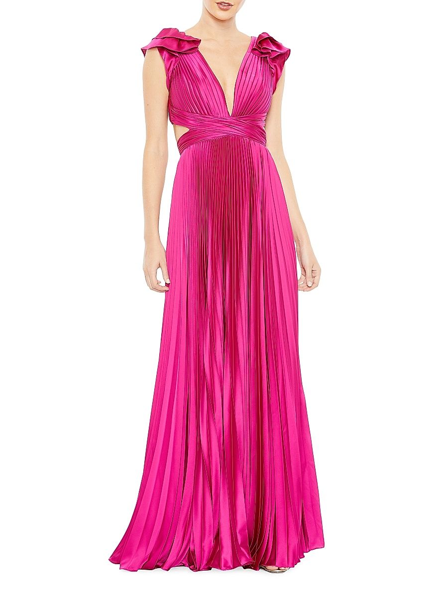 Women's Ieena Pleated Lace-Up Satin Gown - Fuchsia - Size 8