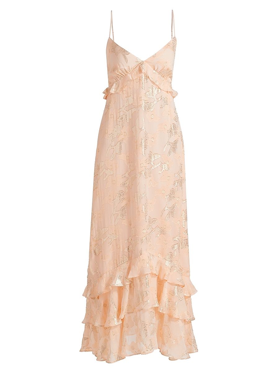 Women's Esmeralda Metallic Chiffon Dress - Light Peach - Size 10