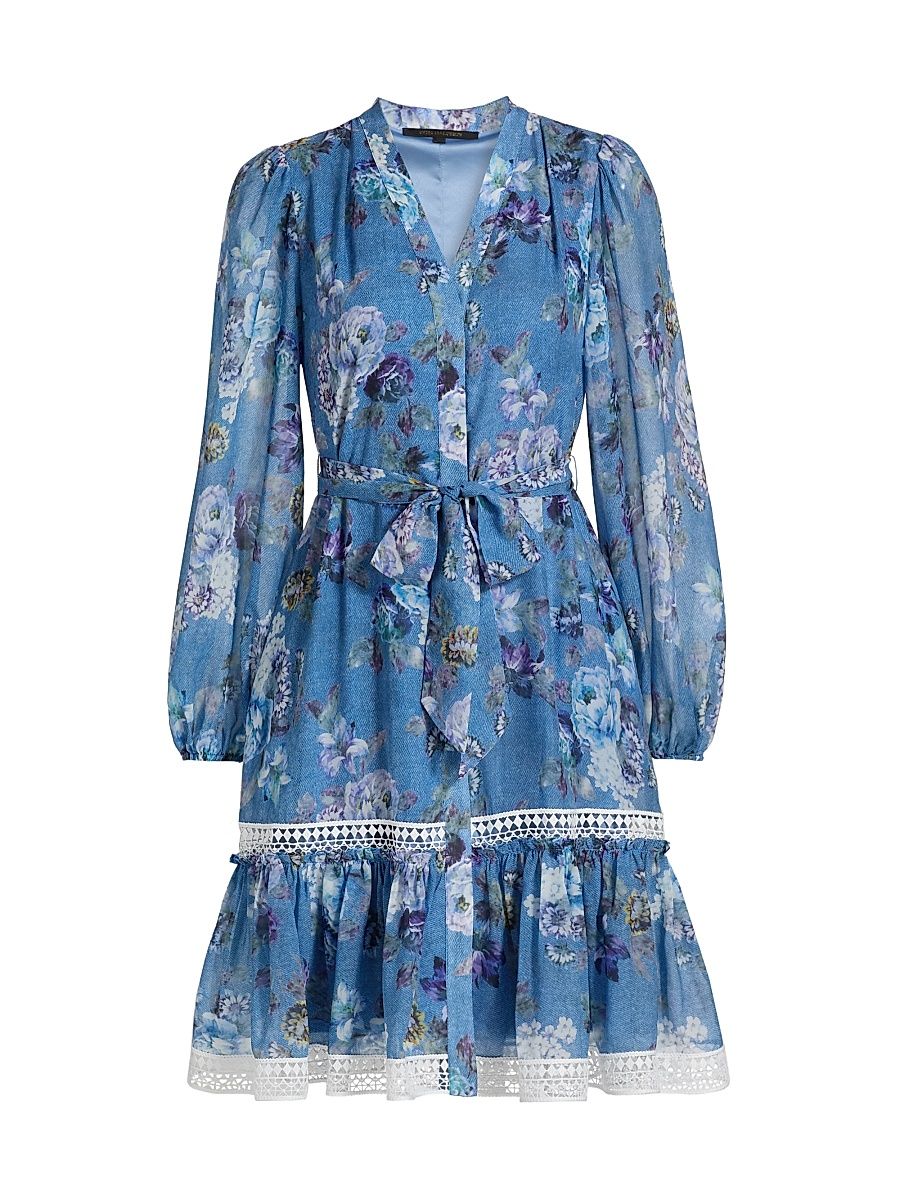 Women's Elisa Floral Tie-Waist Minidress - Blue Multi - Size XXL