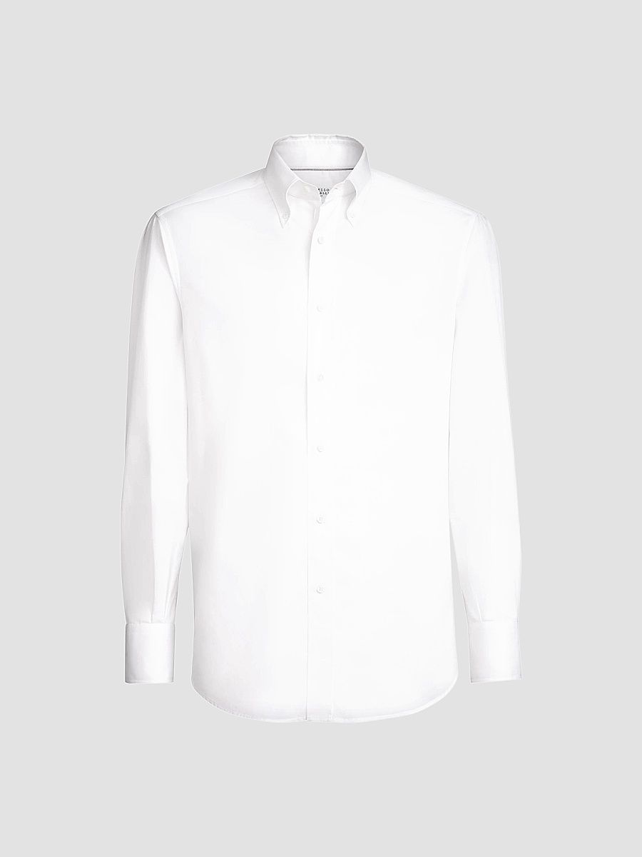 Men's Twill Shirt with Button-Down Collar - White - Size Medium