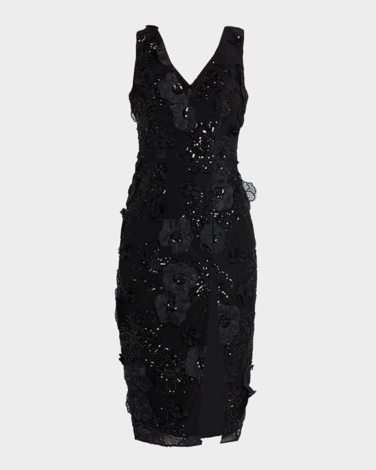 Kylie Bead & Sequin Floral Applique Midi Dress