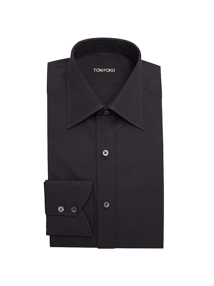 Men's Slim-Fit Cotton Poplin Dress Shirt - Black - Size 15.5