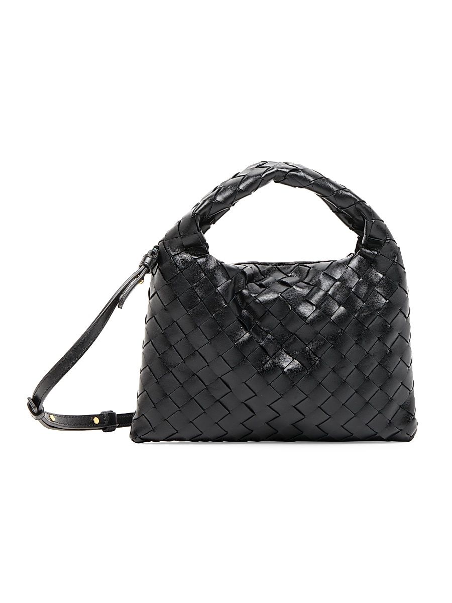 Women's Mini Hop Intrecciato Leather Crossbody Bag - Black
