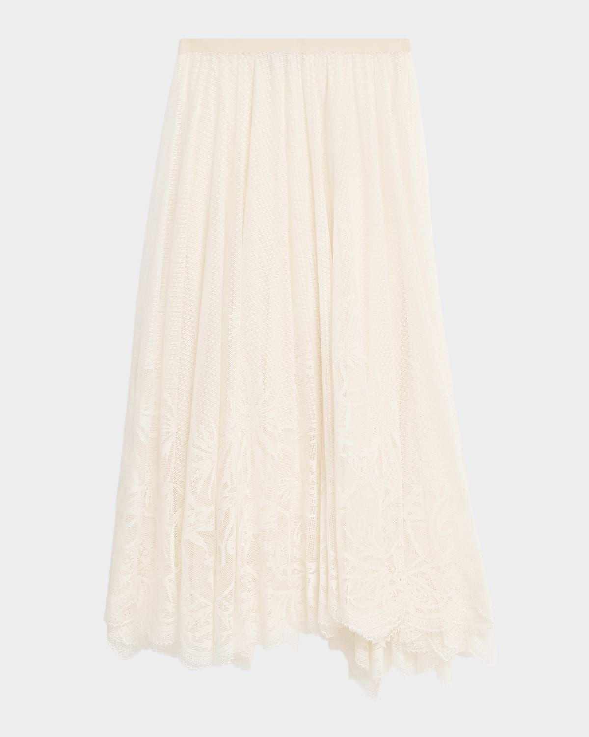 Scalloped Jacquard Lace Midi Skirt