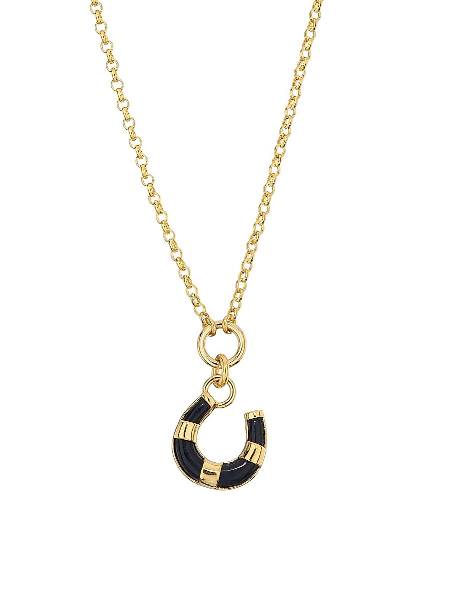 Women's Protection 18K Yellow Gold & Black Onyx Horseshoe Pendant Necklace - Onyx - Size 18