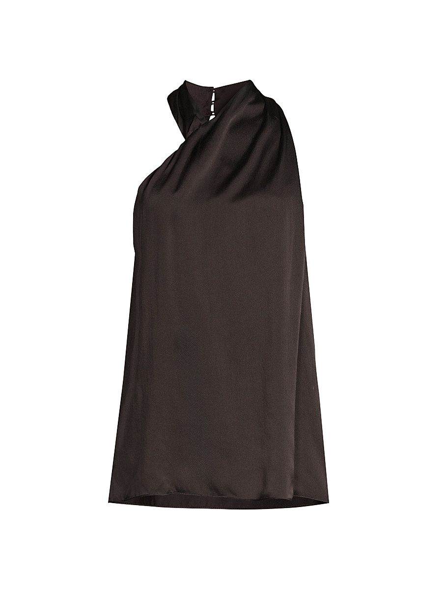 Women's Nonchalance Asymmetric Silk Top - Black Coffee - Size 2